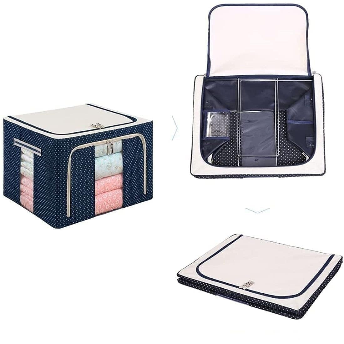 66 LTR Foldable Steel Frame Cloths Zip Organizer Bag