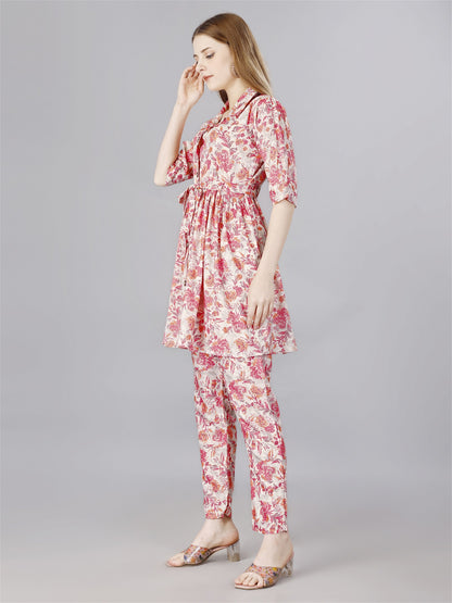 Printed pink 2-Piece Shirt & Trousers Set