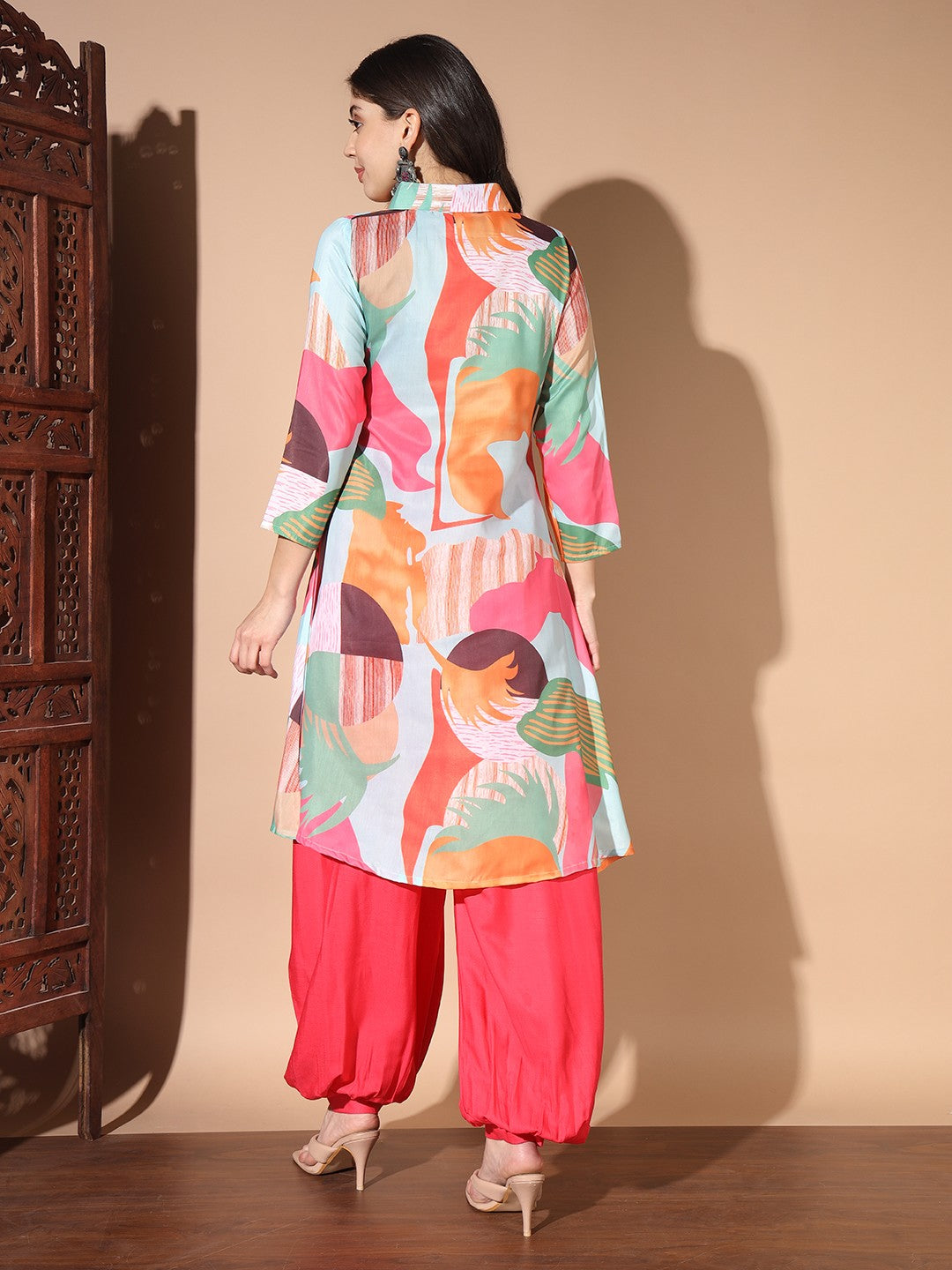 Multi Colour Digital Print Casual Kurta With Patiyala Set