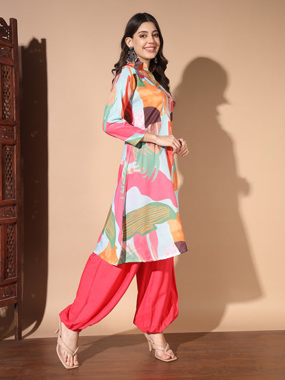 Multi Colour Digital Print Casual Kurta With Patiyala Set