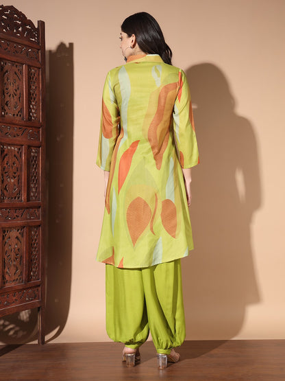 Green Colour Digital Print Casual Kurta With Patiyala Set