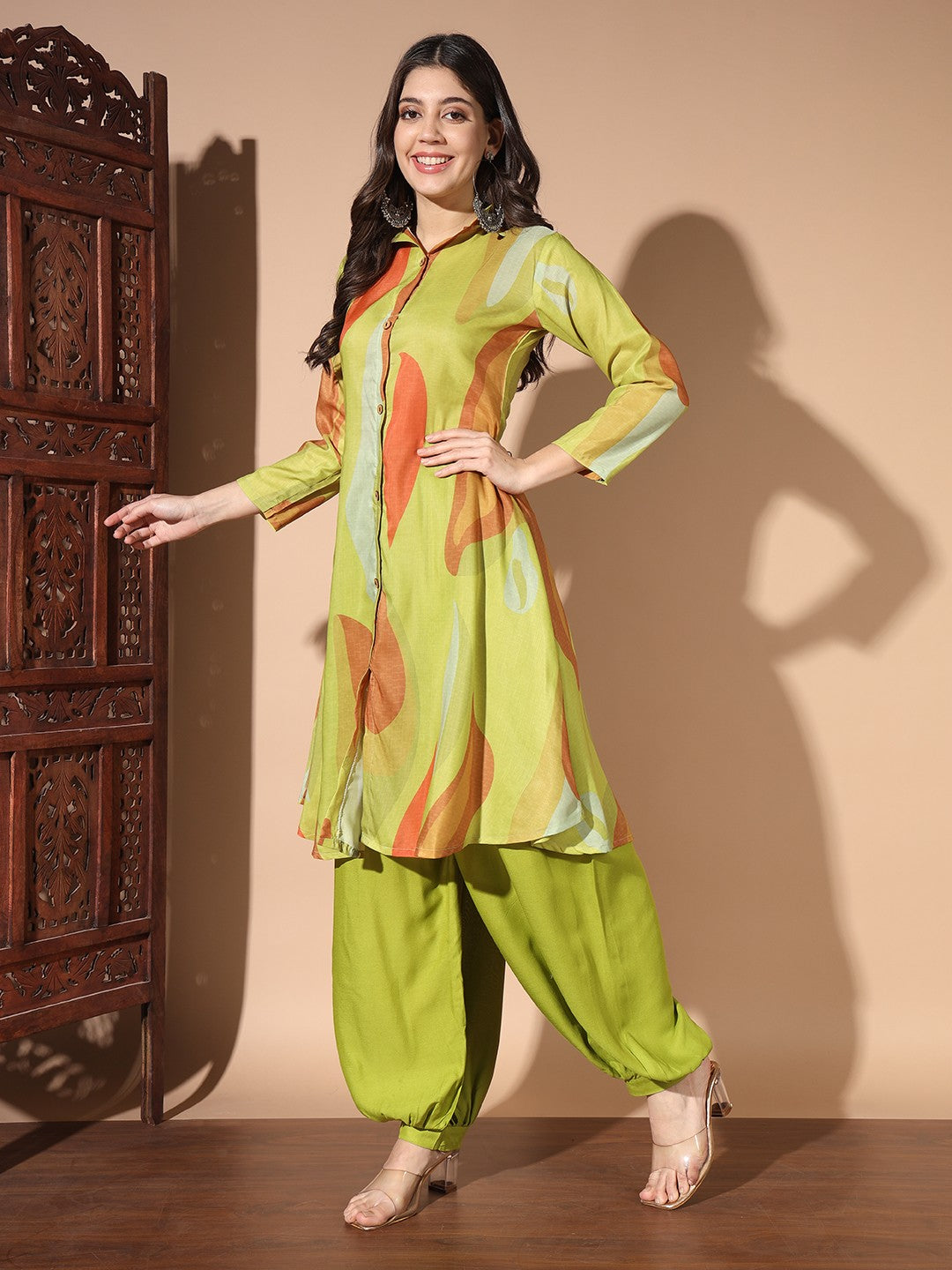 Green Colour Digital Print Casual Kurta With Patiyala Set