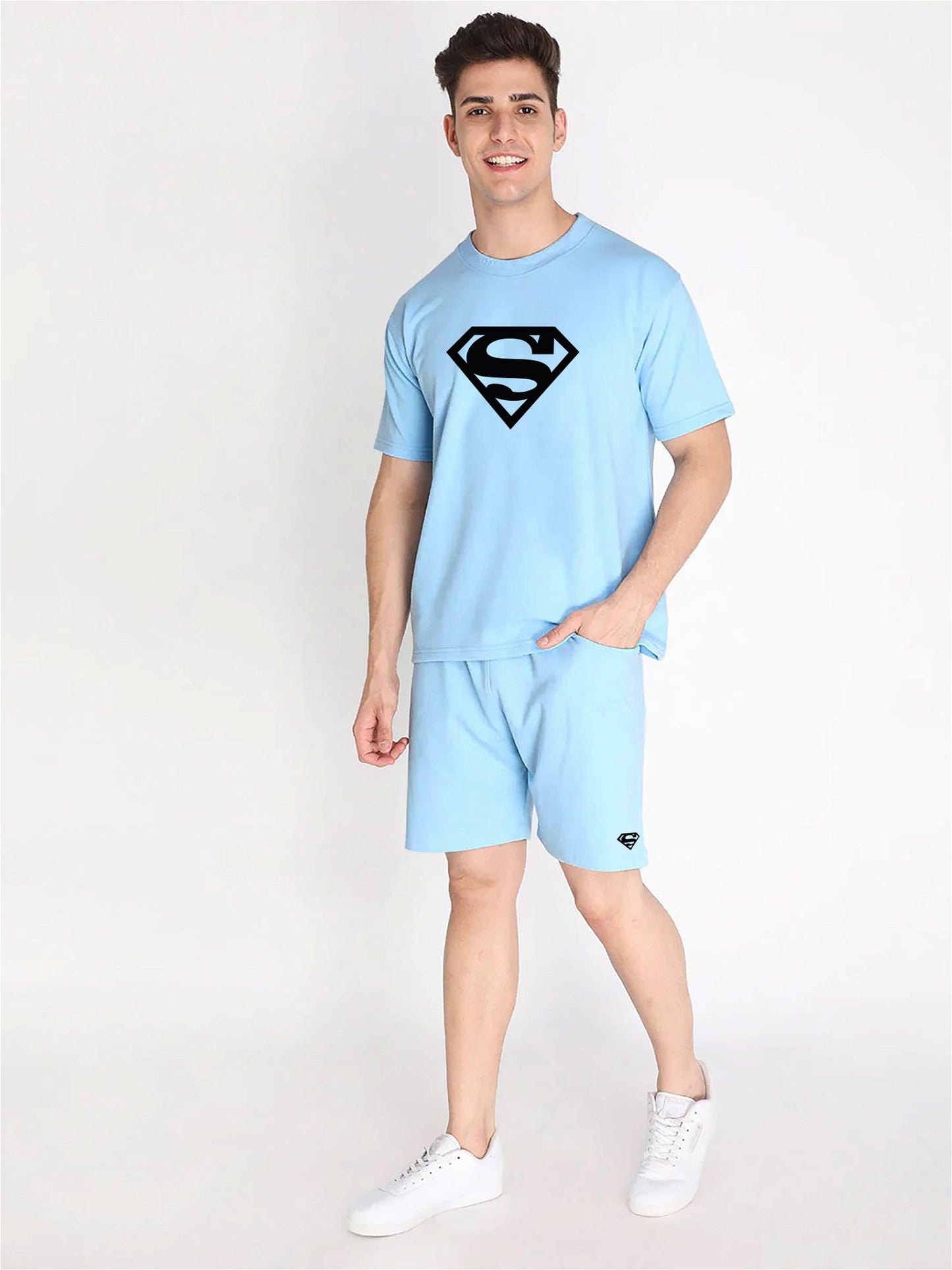 Sky Plain T-Shirt Half Sleeve And Shorts With Pocket