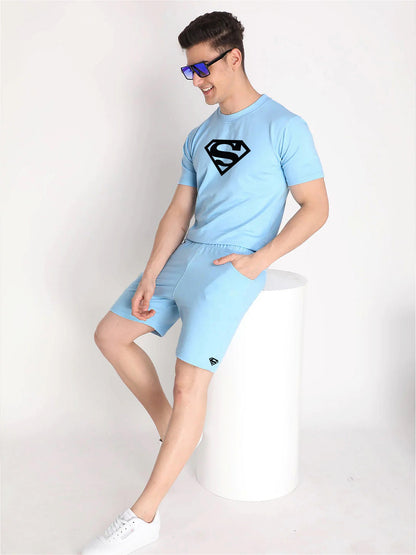 Sky Plain T-Shirt Half Sleeve And Shorts With Pocket