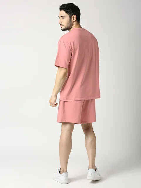 Pure Cotton Men T-shirt and Shorts Set in Pink Color