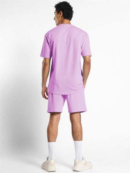 Pure Cotton Men T-shirt and Shorts Set in Purple Color