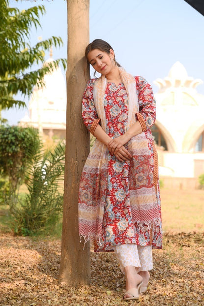 Straight Floral Printed Kurta set with Pant and Dupatta