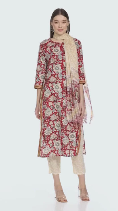 Straight Floral Printed Kurta set with Pant and Dupatta