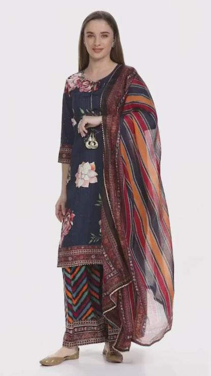 Printed Kurta and Sharara Set with Dupatta for Women